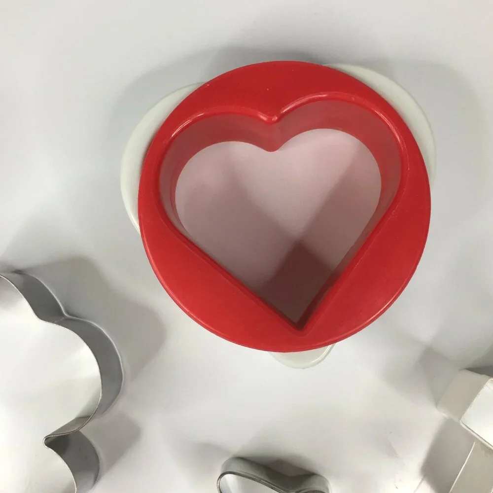 6 Cookie Cutters Various Shapes Carousel Hearts Cross Shamrock Clover Airplane